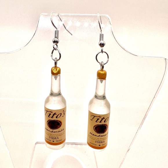 Tito’s Vodka Earrings - Alcohol Bottle Earrings - New Years Party Earrings - Picture 1 of 10